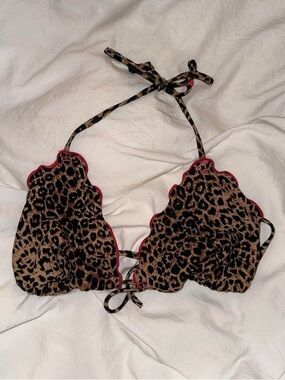 Leopard Scalloped Triangle Bikini Top - Brown/Black